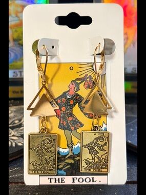 Gold Tarot 'The Fool' Dangle 24k plated Leverback Earrings
